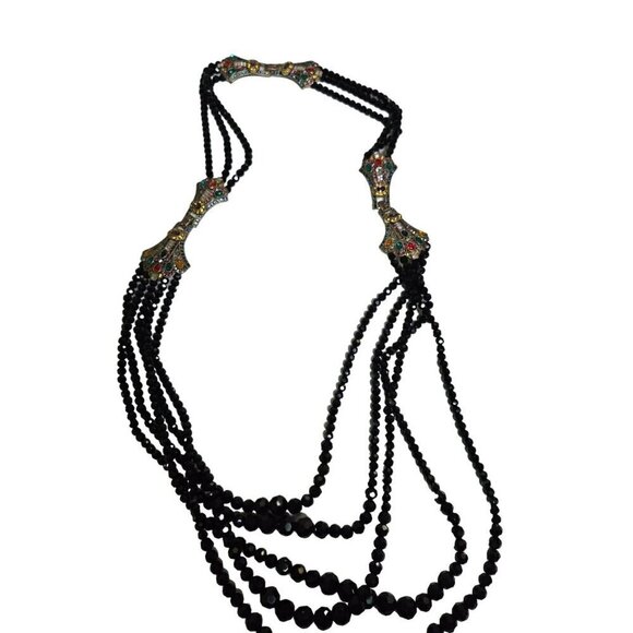 Heidi Daus NWOT Age Of Elegance Black Faceted Bead Crystal Necklace Bracelet Set - Picture 8 of 12